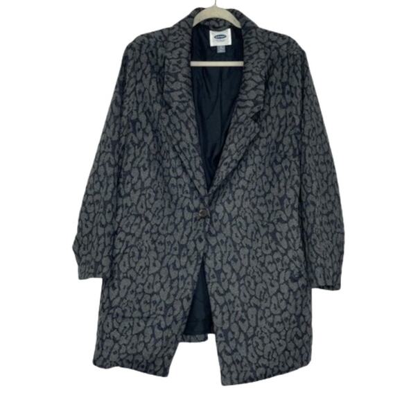 Old Navy blue gray leopard cheetah print long coat size 1X plus - Picture 1 of 10